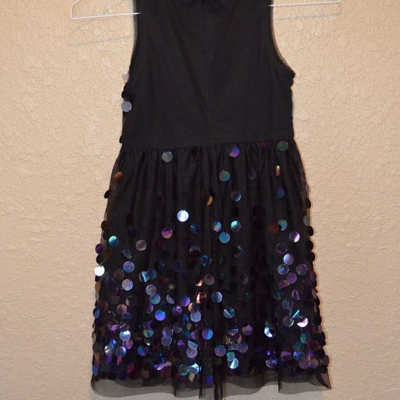 Sz M 7/8 Cat & Jack Black Opal Sequins Mesh Tulle Dress - Picture 3 of 13